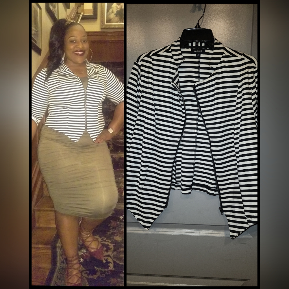 Torrid Black and White Striped Blazer